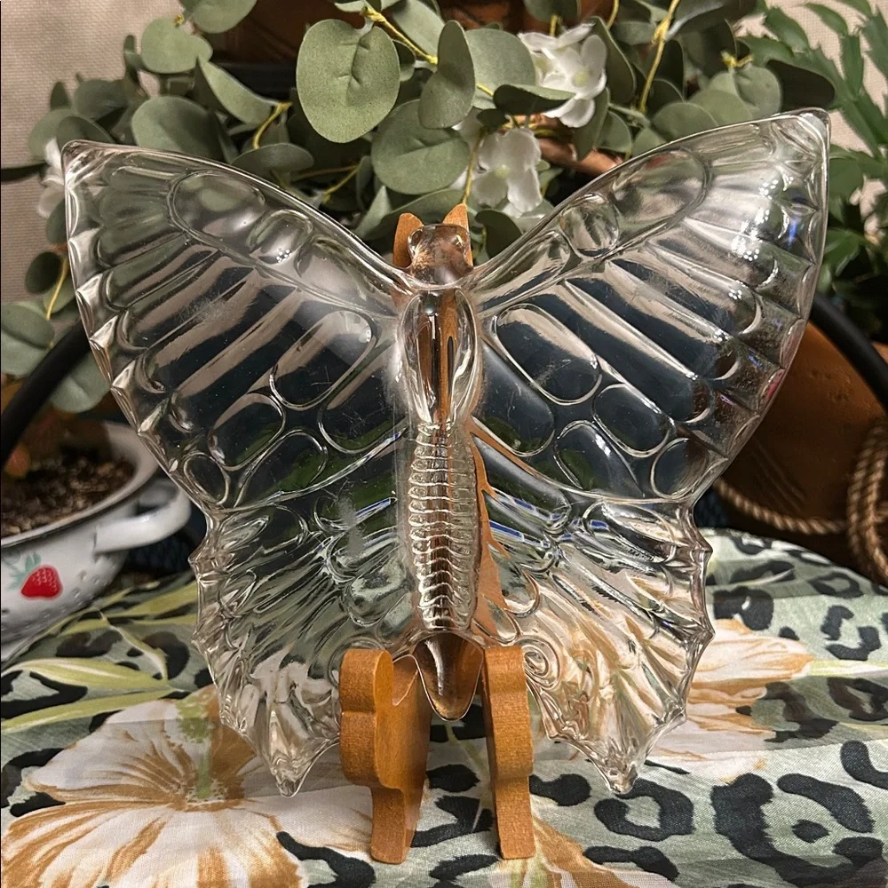 1960s Glass Butterfly Dish With Gold Rim Retro Vintage Trinket Jewelry Dish